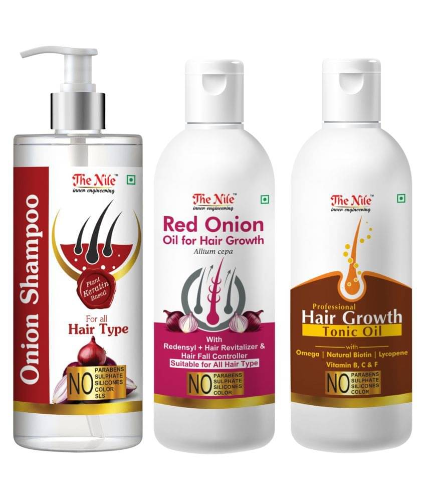     			The Nile Red Onion Shampoo 200 ML + Red Onion Oil 100 ML + Hair Growth Tonic 100 ML  Shampoo 400 mL Pack of 3