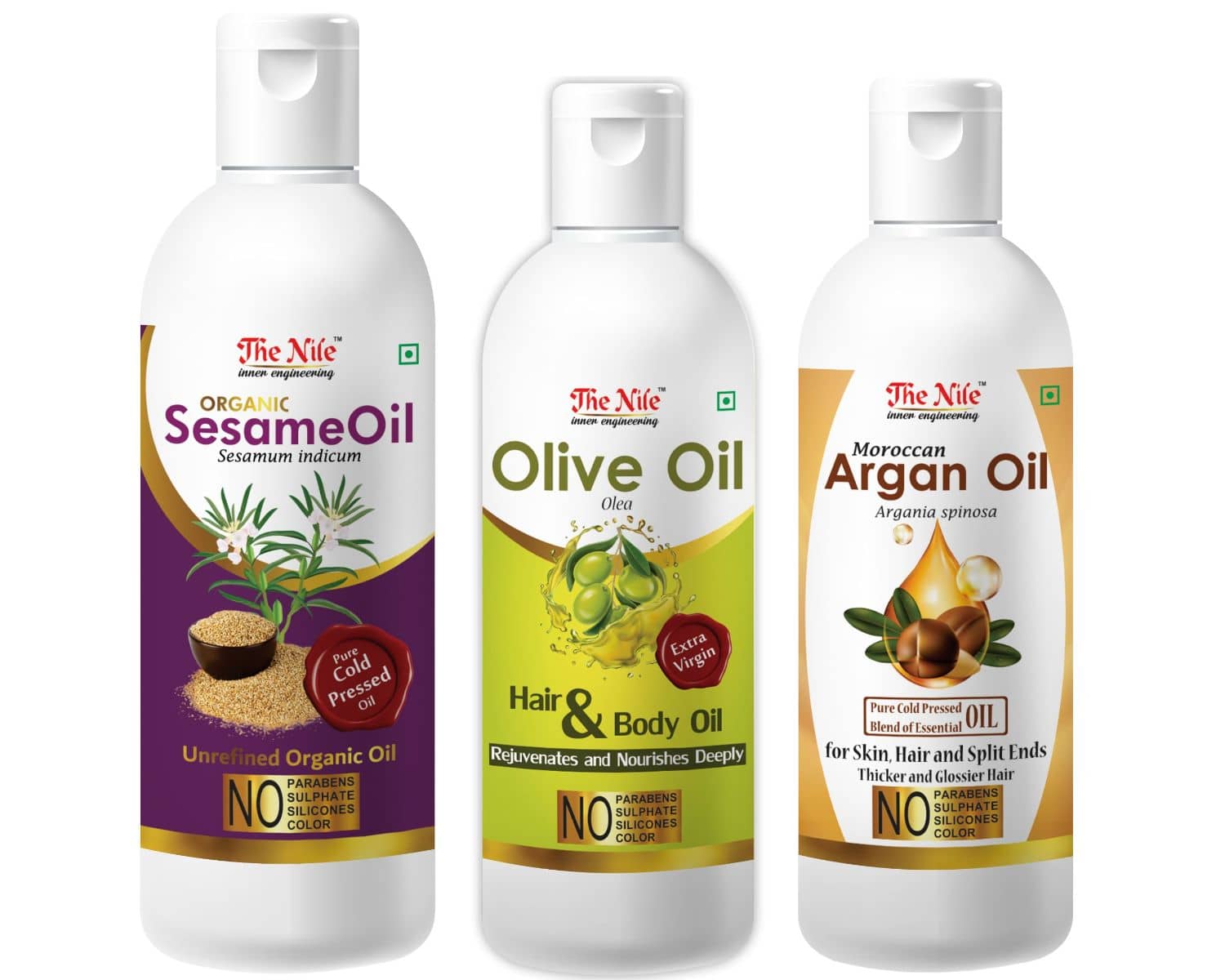 The Nile Sesame Oil 200 ML + Olive Oil 100 Ml + Argan Oil 100 Ml 400 mL Pack of 3