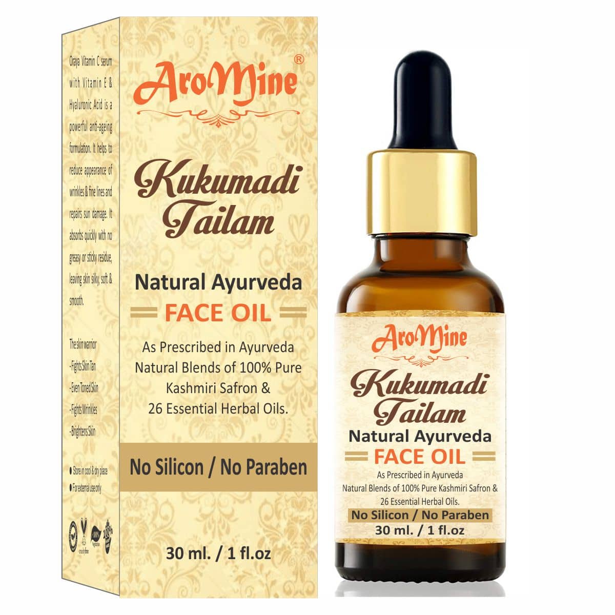 Aromine Ayurvedic Kumkumadi Face Oil For Skin Brightening & Glowing Skin For Men & Women Face Serum 30 mL