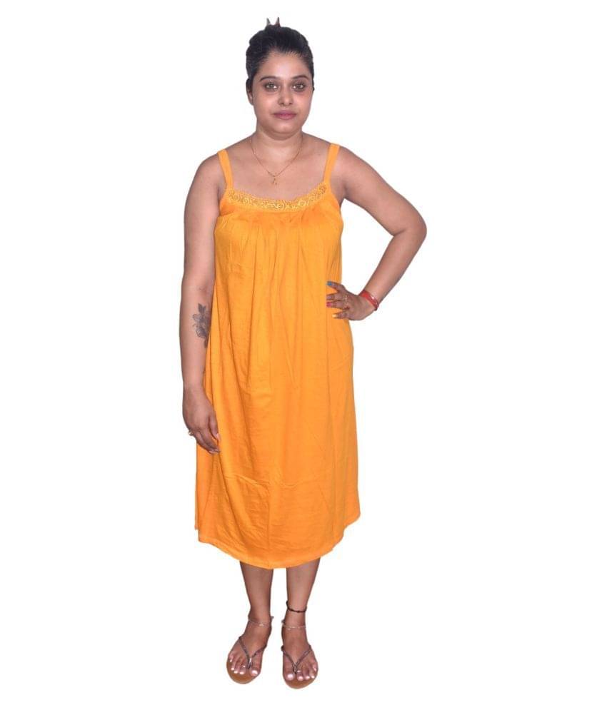 PIYALI'S CREATION WOMEN'S Cotton Nighty & Night Gowns - Yellow PIYALI'S CREATION WOMEN'S Cotton Nighty & Night Gowns - Yellow