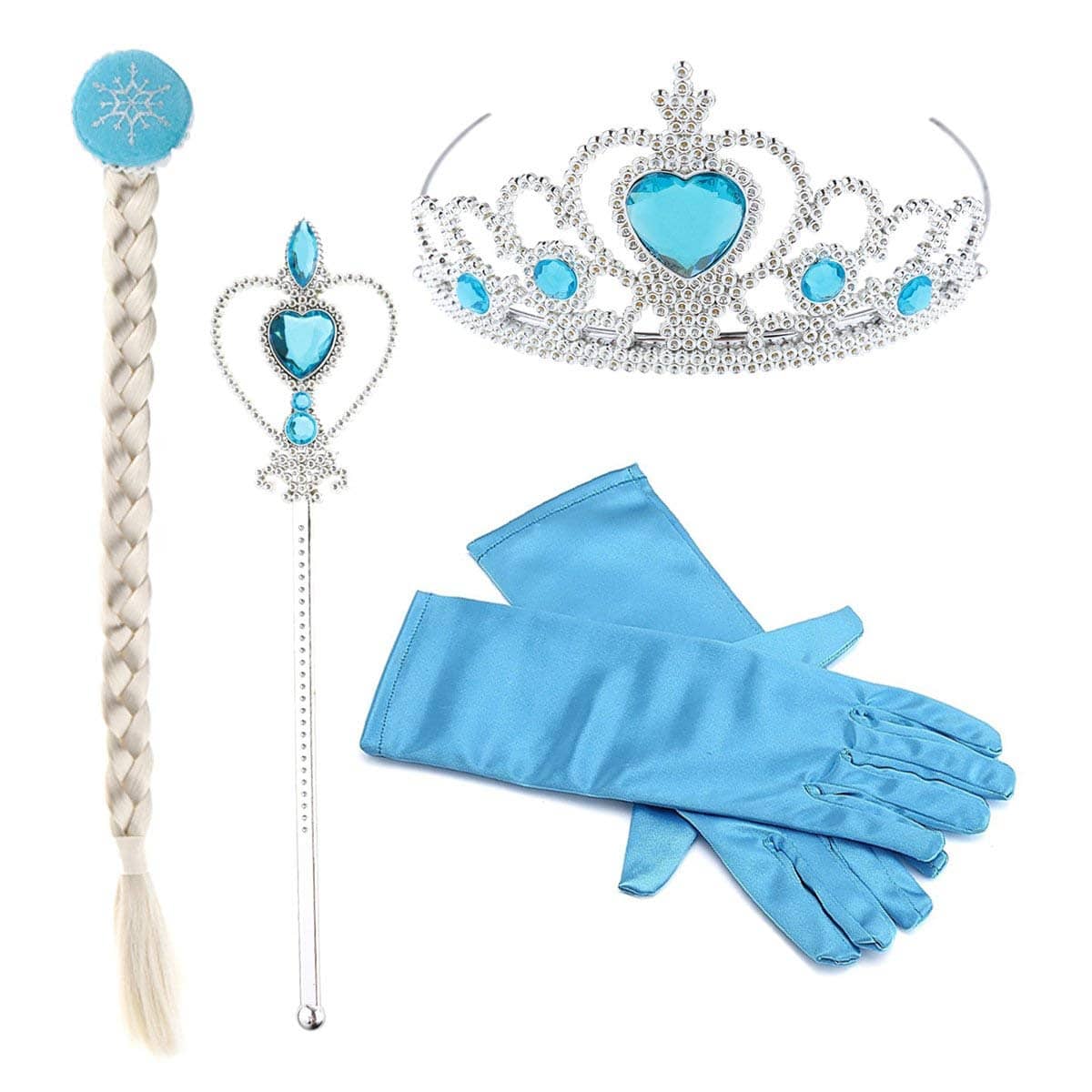 FOK Princess Fairy Dress Set - Head Gear Tiara, Crown, Wand, Gloves, Braid Hair Wig