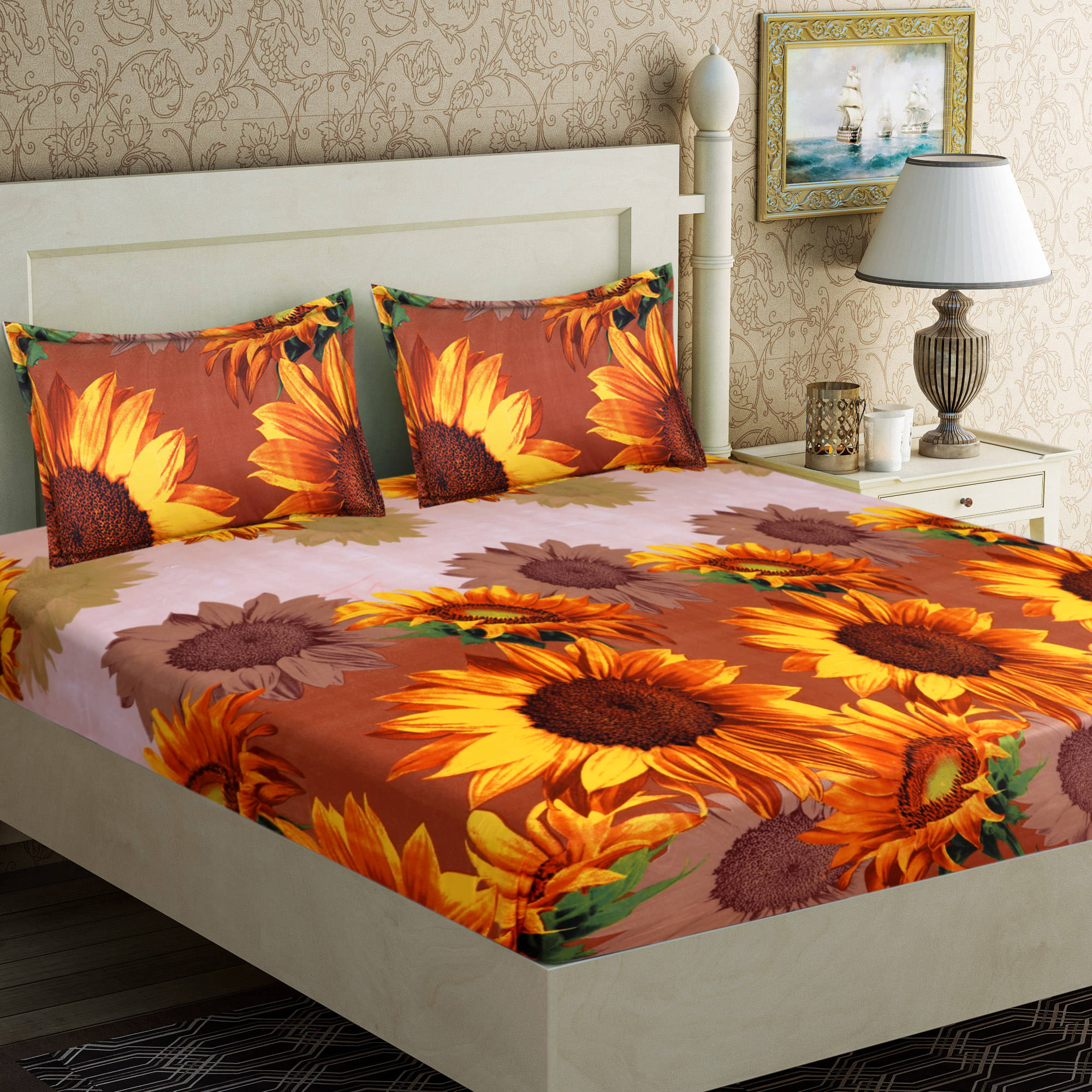 Home Candy Microfiber Floral Double Bedsheet with 2 Pillow Covers- Yellow Home Candy Microfiber Floral Double Bedsheet with 2 Pillow Covers- Yellow