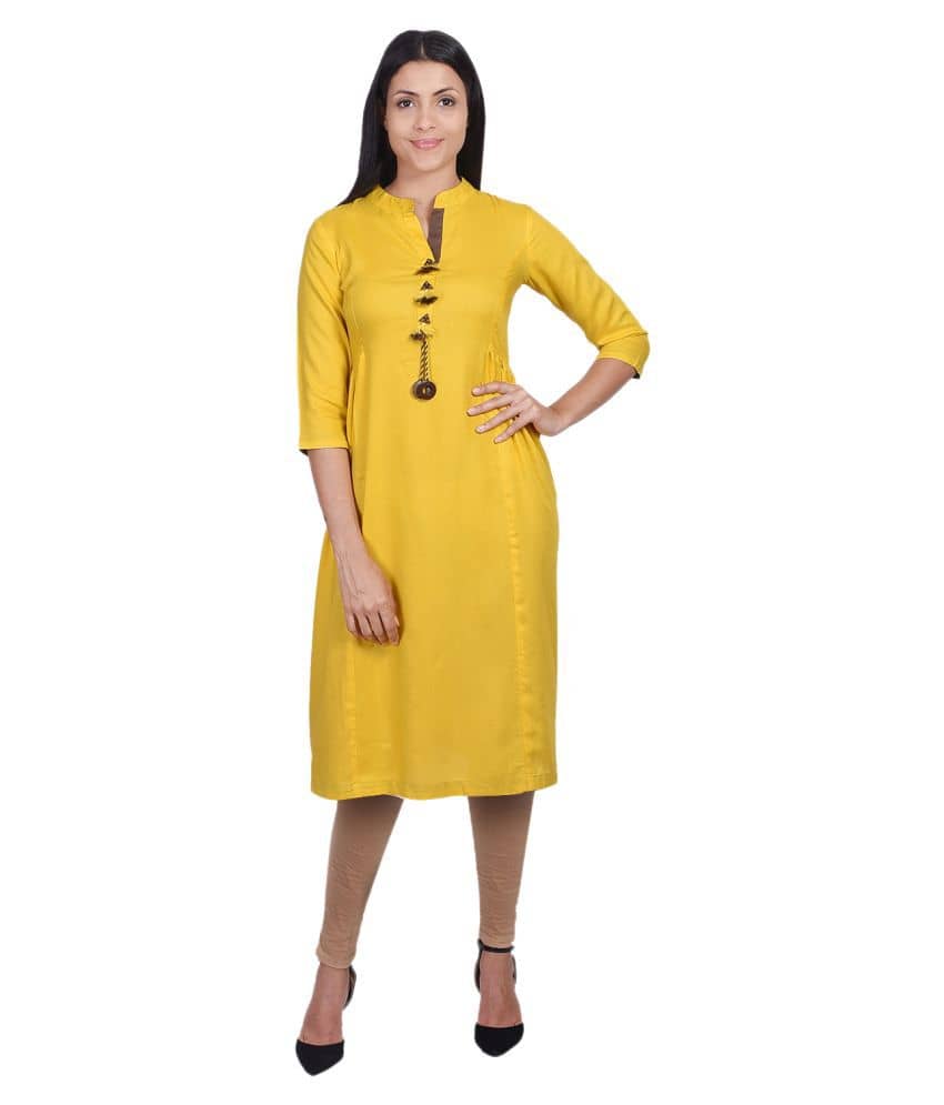 SVARCHI - Yellow Viscose Women's A-line Kurti - Kurtis, Tunics | Buy online on ZillyBuy