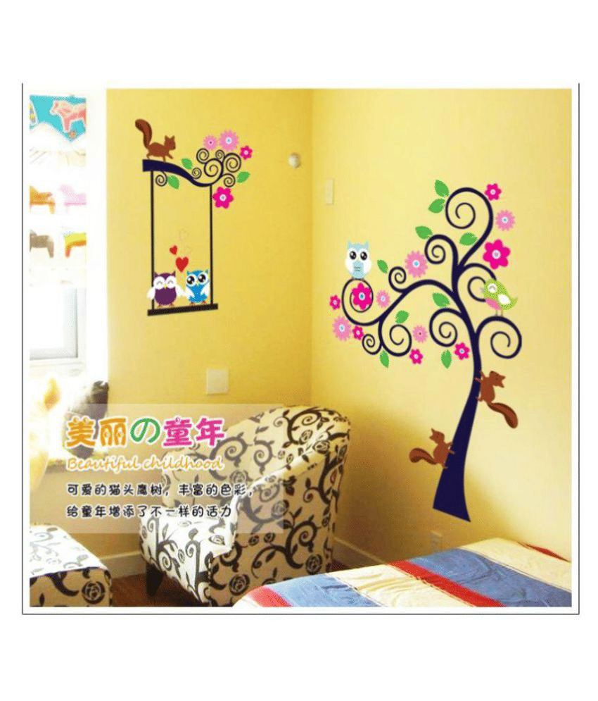 Print Mantras Tree Owl Squirrel wall stickers Nature Sticker ( 120 x 140 cms ) Print Mantras Tree Owl Squirrel wall stickers Nature Sticker ( 120 x 140 cms )