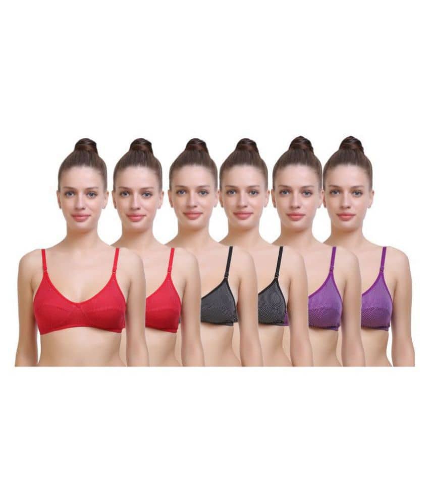SK Dreams Pack of 6 Cotton Non Padded Women's Everyday Bra ( Multi Color )