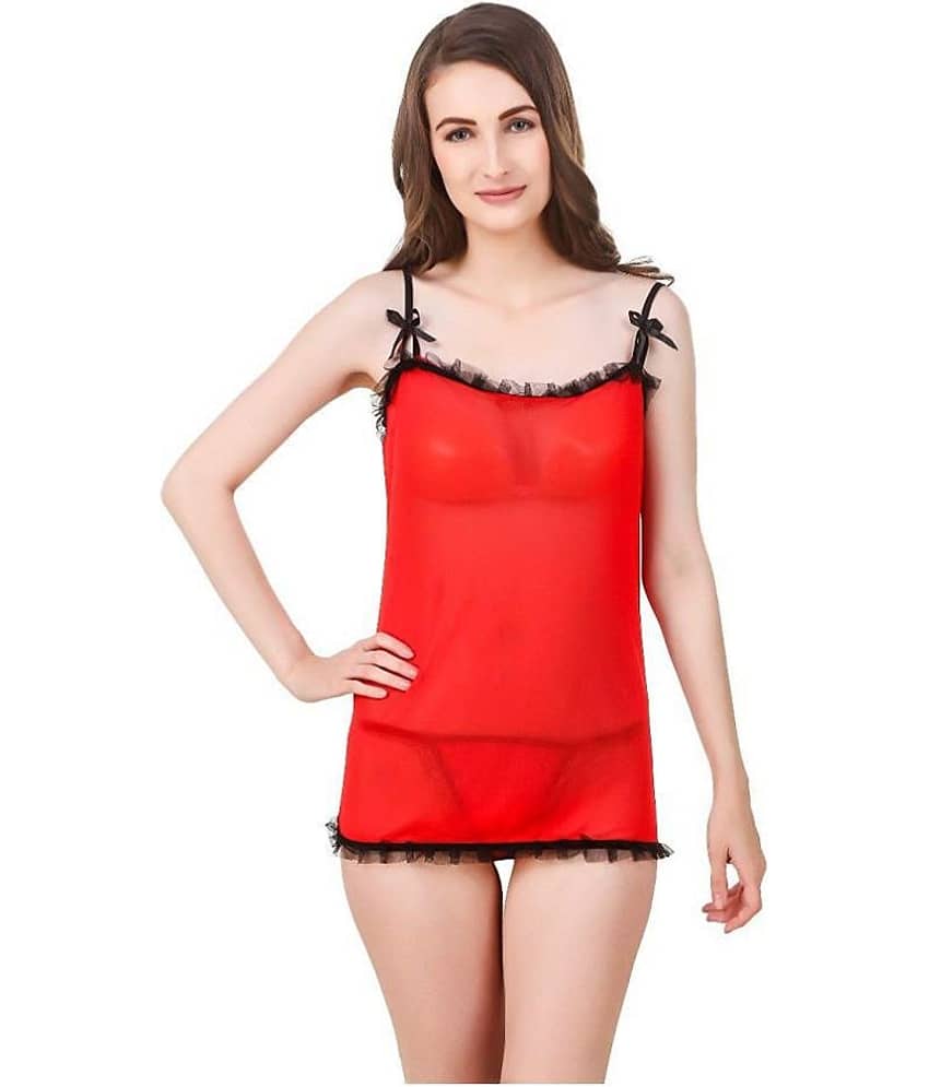 Celosia Net Baby Doll Dresses With Panty - Red - Nightwear & Loungewear | Buy online on ZillyBuy
