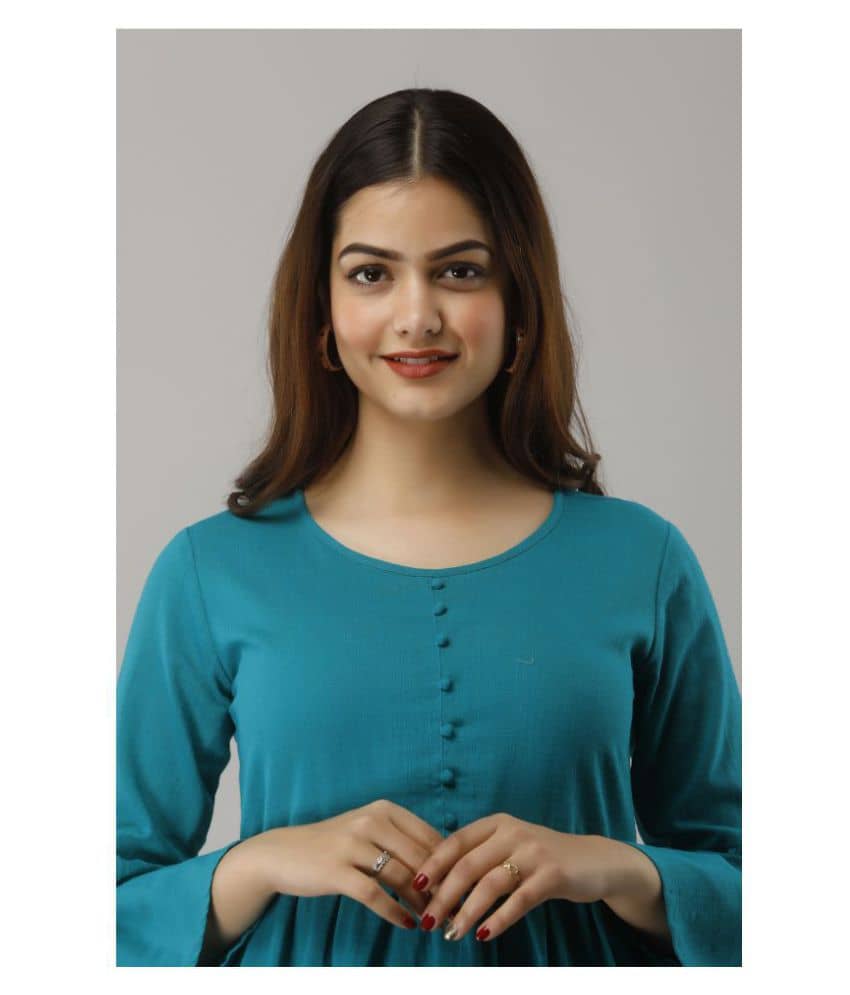SVARCHI Women's Cotton Empire Top ( Turquoise )