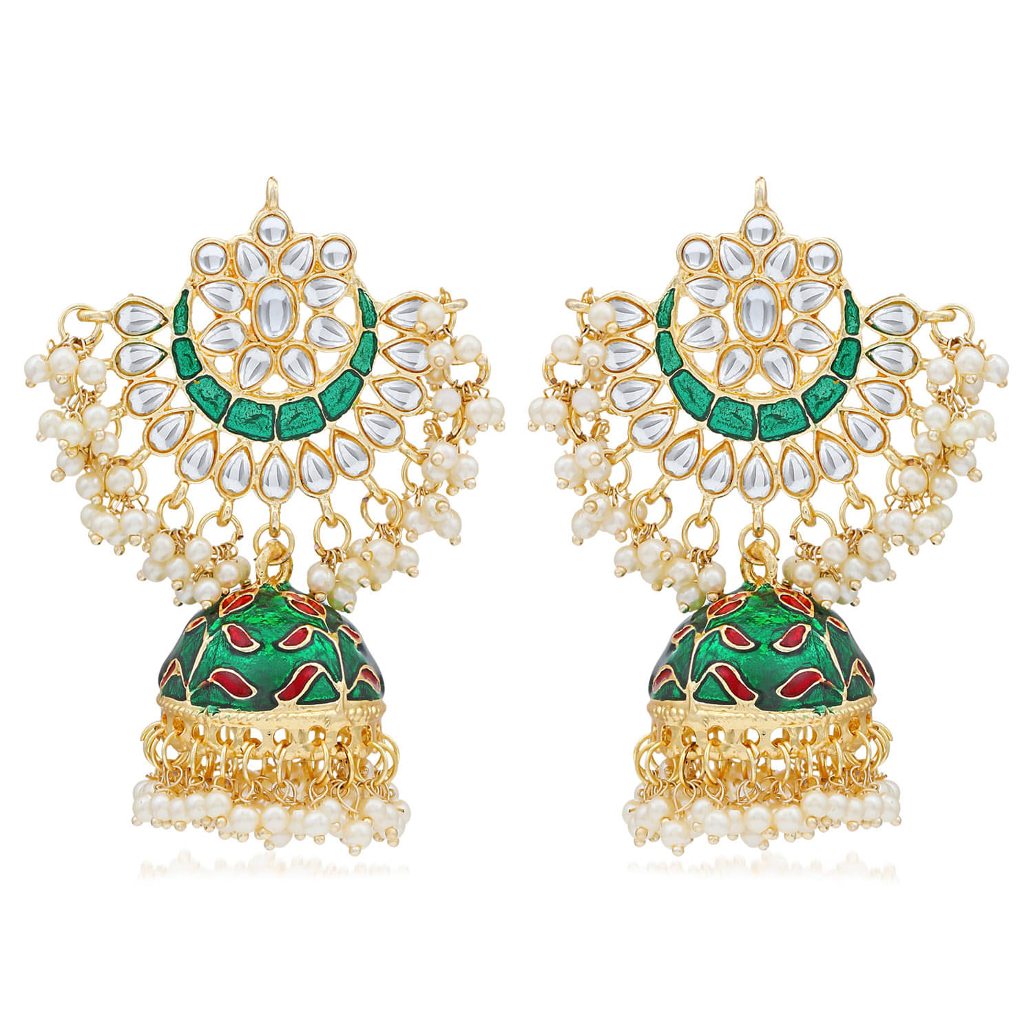     			Sukkhi Exclusive Pearl Gold Plated Kundan Meenakari Jhumki Earring Form Women