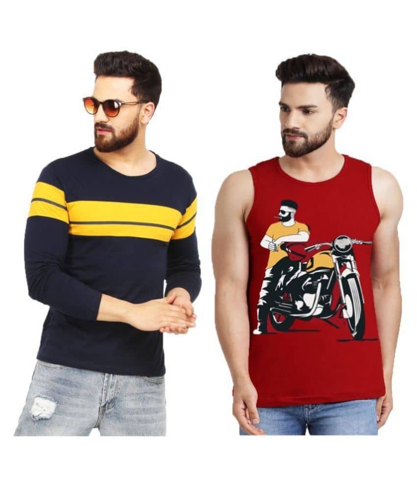 Leotude Pack of 2 Cotton Regular Fit Men's T-Shirt ( Multicolor )
