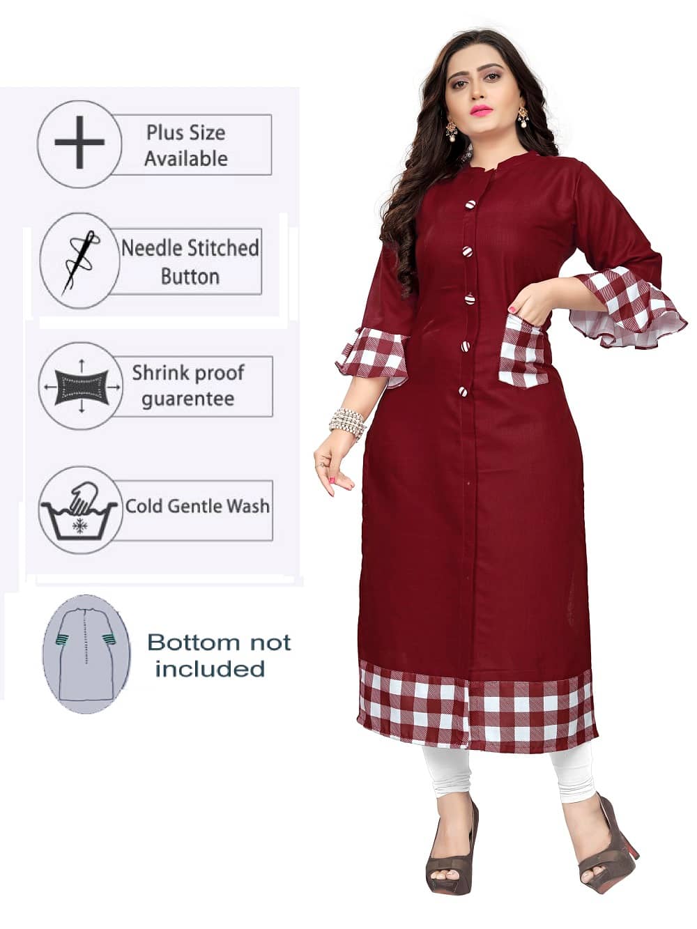 Lerkiza - Maroon Cotton Women's Straight Kurti ( Pack of 1 ) - Kurtis, Tunics | Buy online on ZillyBuy