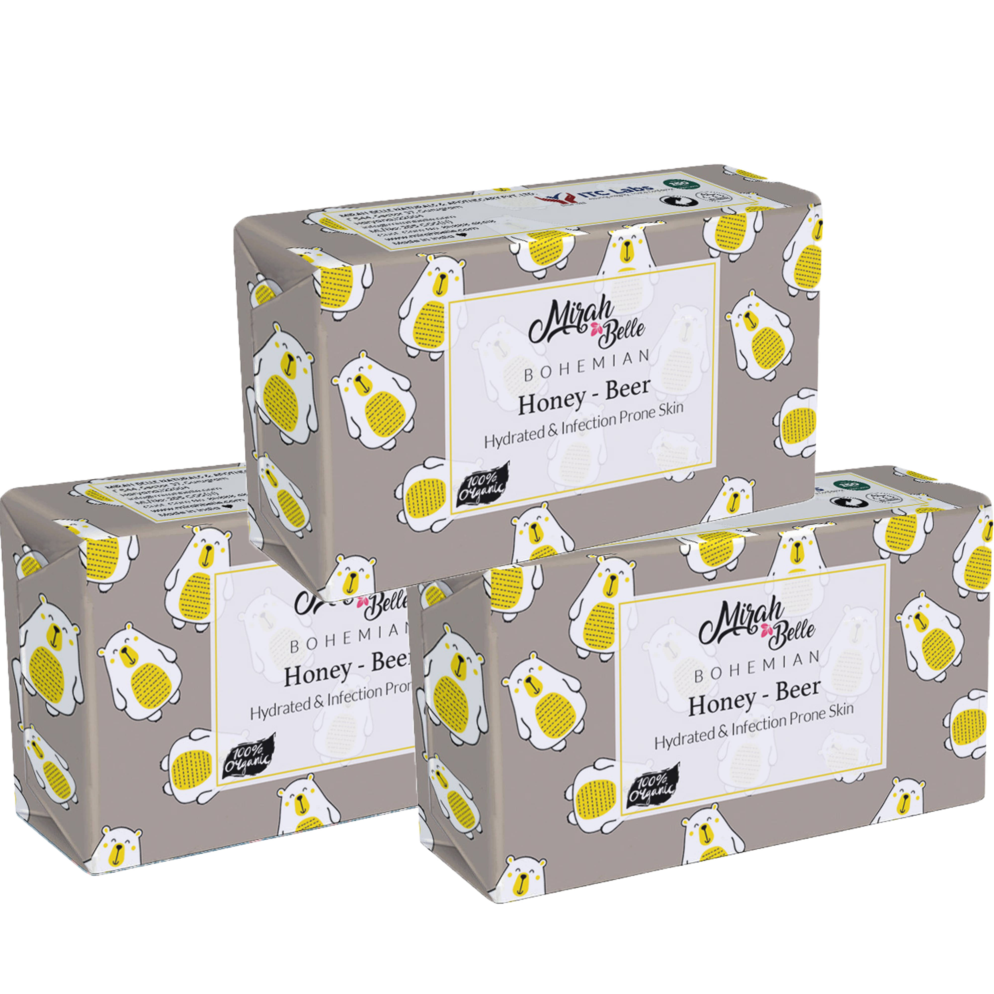 Mirah Belle - Organic Honey Beer Conditioning Soap 125gm(Pack of 3) - For Dehydrated & Infection Prone Skin- Handmade Soap 375gm