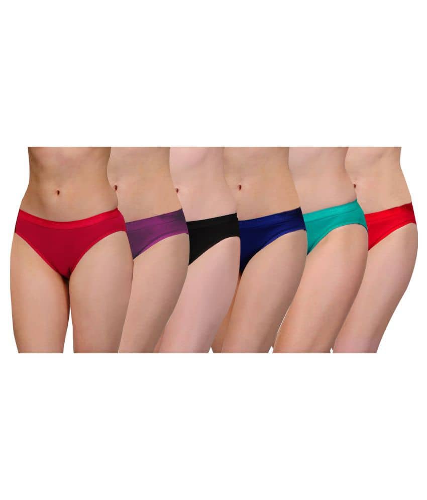 Softskin Pack of 6 Cotton Lycra Women's Bikini Panties ( Multi Color )