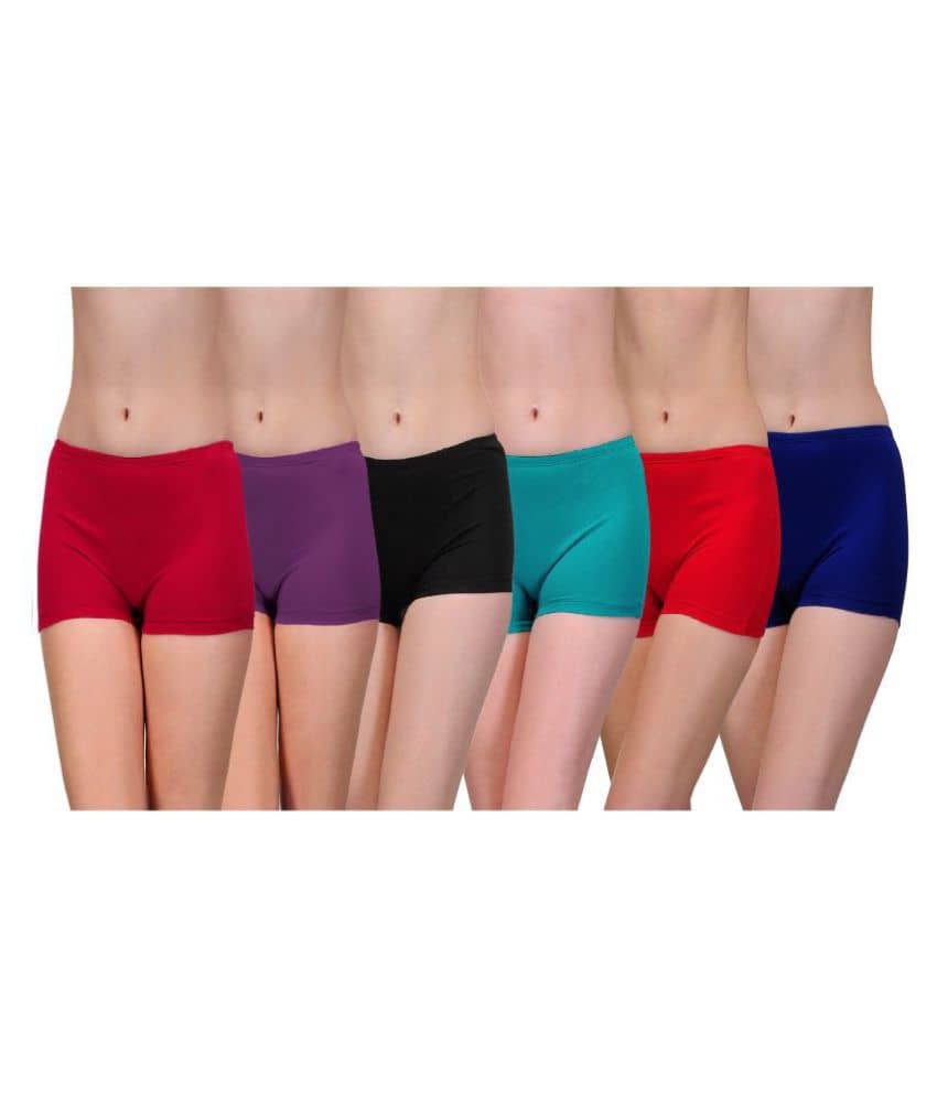 Softskin Pack of 6 Cotton Lycra Solid Women's Boy Shorts ( Multi Color )