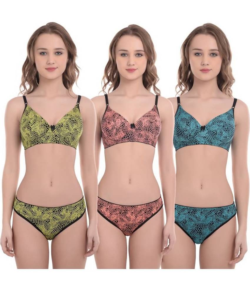 Softskin Pack of 3 Poly Viscose Women's Bra & Panty Set ( Multi Color )