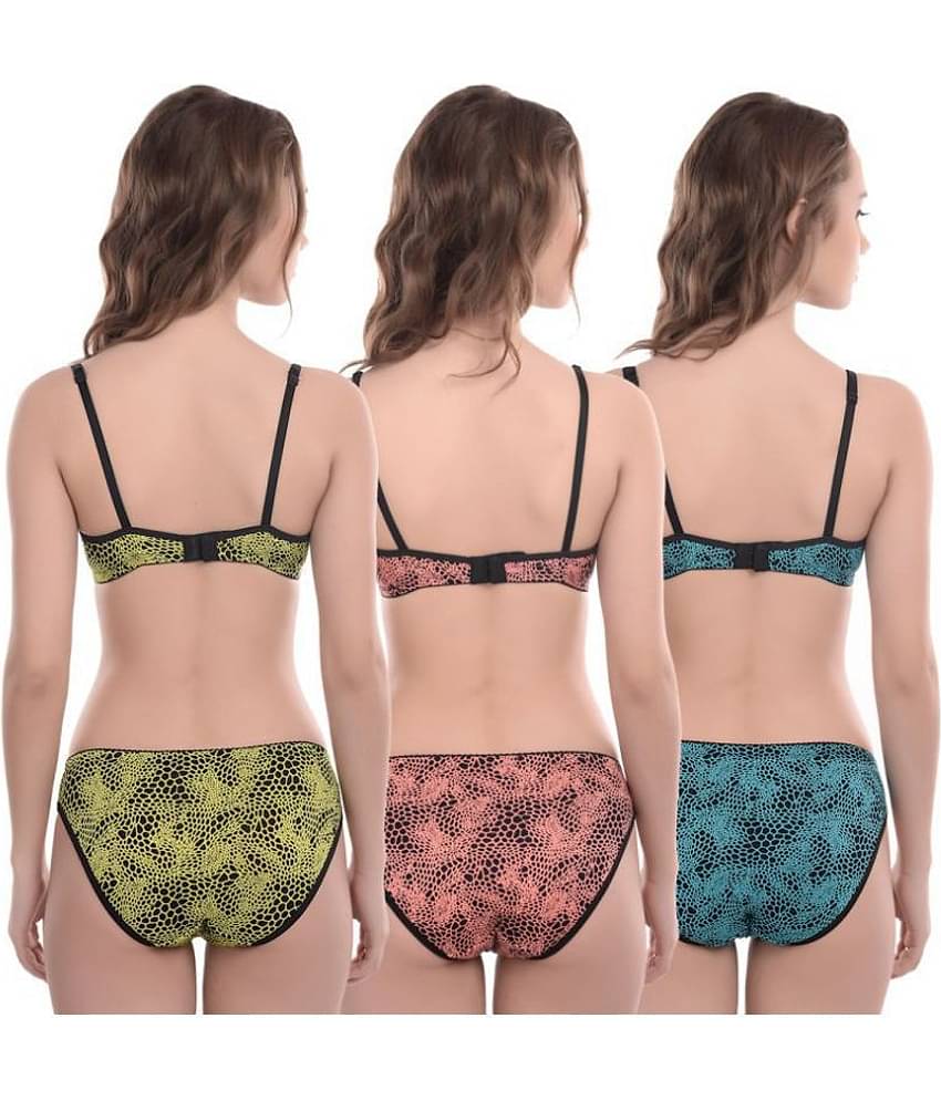 Softskin Pack of 3 Poly Viscose Women's Bra & Panty Set ( Multi Color )