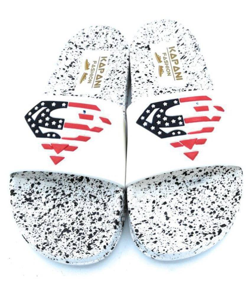     			KAPANI White Slide Flip flop