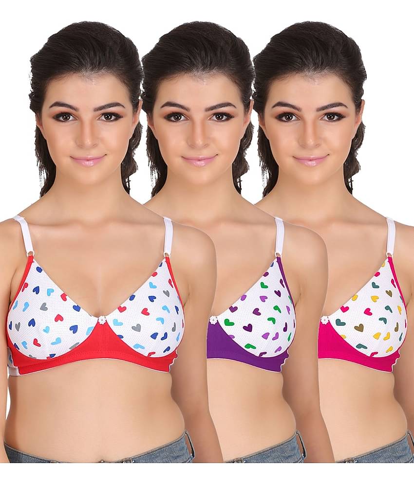 Softskin Pack of 3 Cotton Non Padded Women's Shaping Bra ( Multi Color )