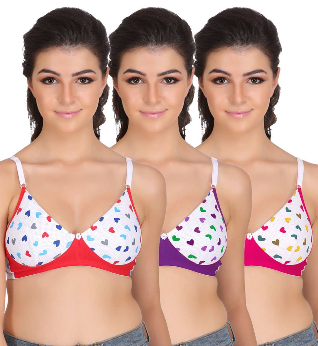 Softskin Pack of 3 Cotton Non Padded Women's Shaping Bra ( Multi Color )