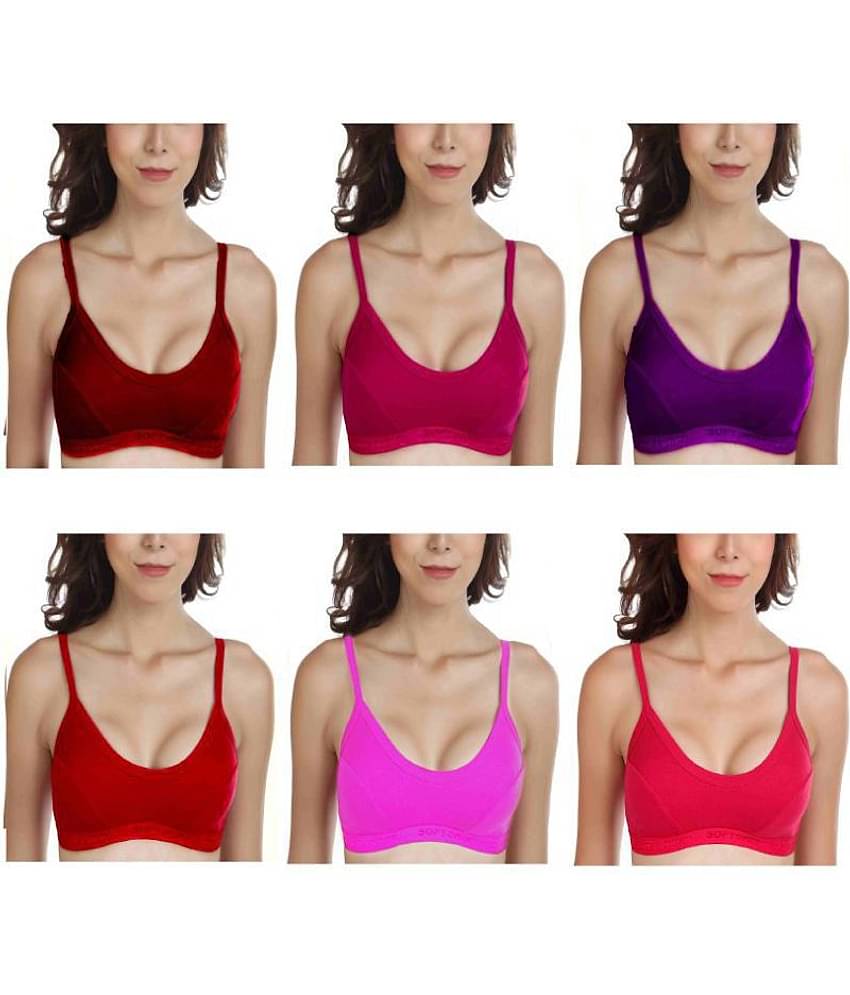 Softskin Pack of 6 Poly Cotton Non Padded Women's Everyday Bra ( Multi Color )
