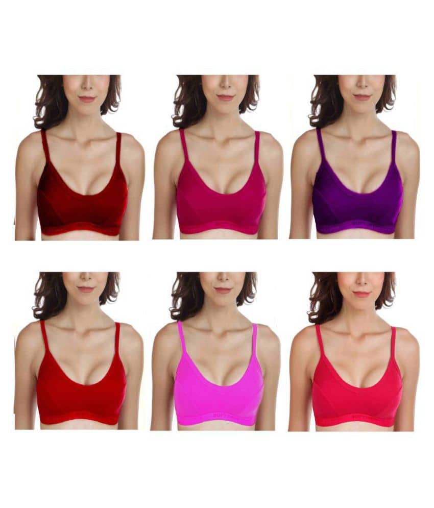 Softskin Pack of 6 Poly Cotton Non Padded Women's Everyday Bra ( Multi Color )