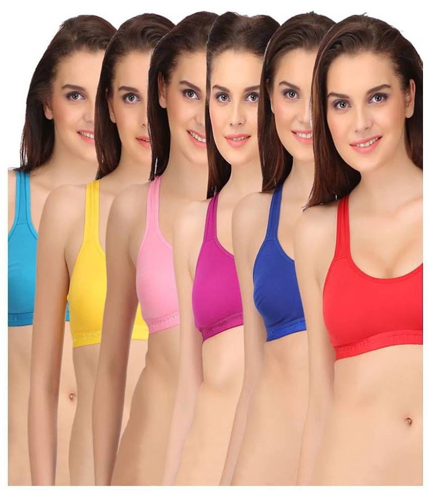 Softskin Pack of 6 Poly Cotton Non Padded Women's Racerback bra ( Multi Color )