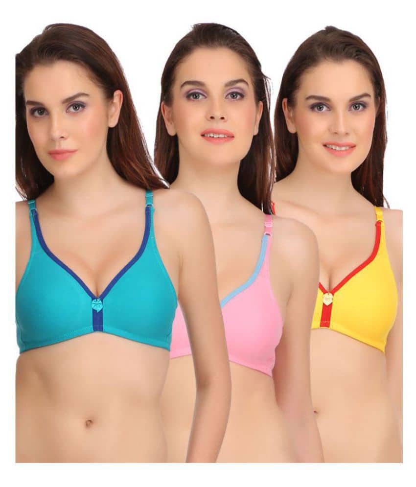 Softskin Pack of 3 Poly Cotton Non Padded Women's Seamless Bra ( Multi Color )