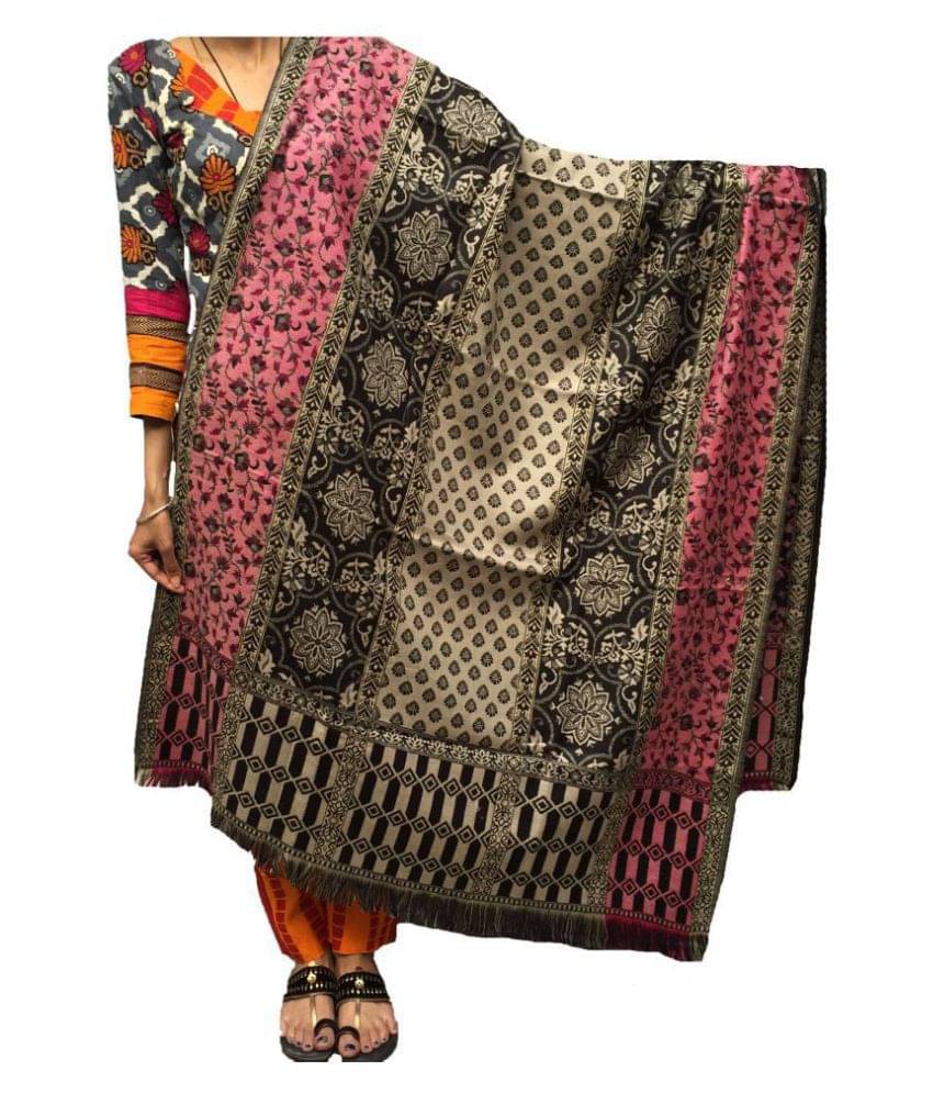     			KASHMIRI Black Loom-Woven Shawl