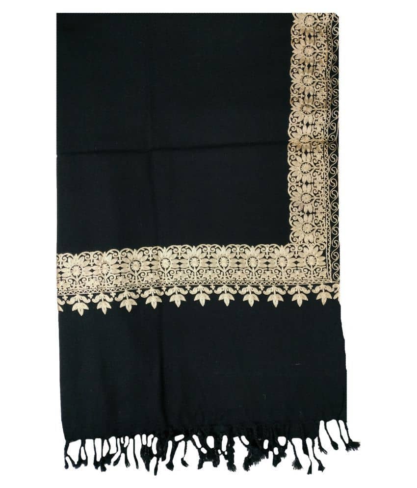 KASHMIRI Black Sozni embroidery Shawl - Dupattas & Shawls | Buy online on ZillyBuy