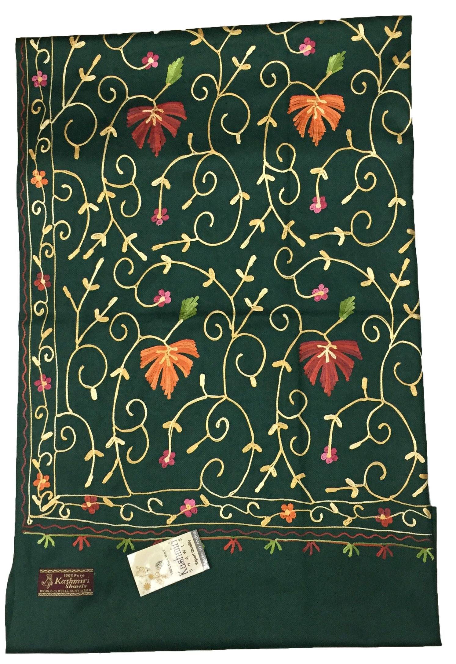 KASHMIRI Green Ari Embroidery Shawl     			KASHMIRI Green Ari Embroidery Shawl
