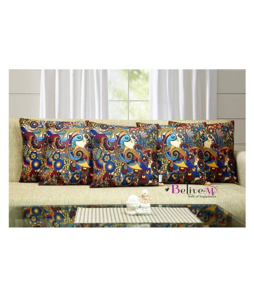 Belive-Me Set of 5 Jute Print Multicolor Cushion Covers Ethnic Themed 40X40 cm (16X16 inch) Belive-Me Set of 5 Jute Print Multicolor Cushion Covers Ethnic Themed 40X40 cm (16X16 inch)