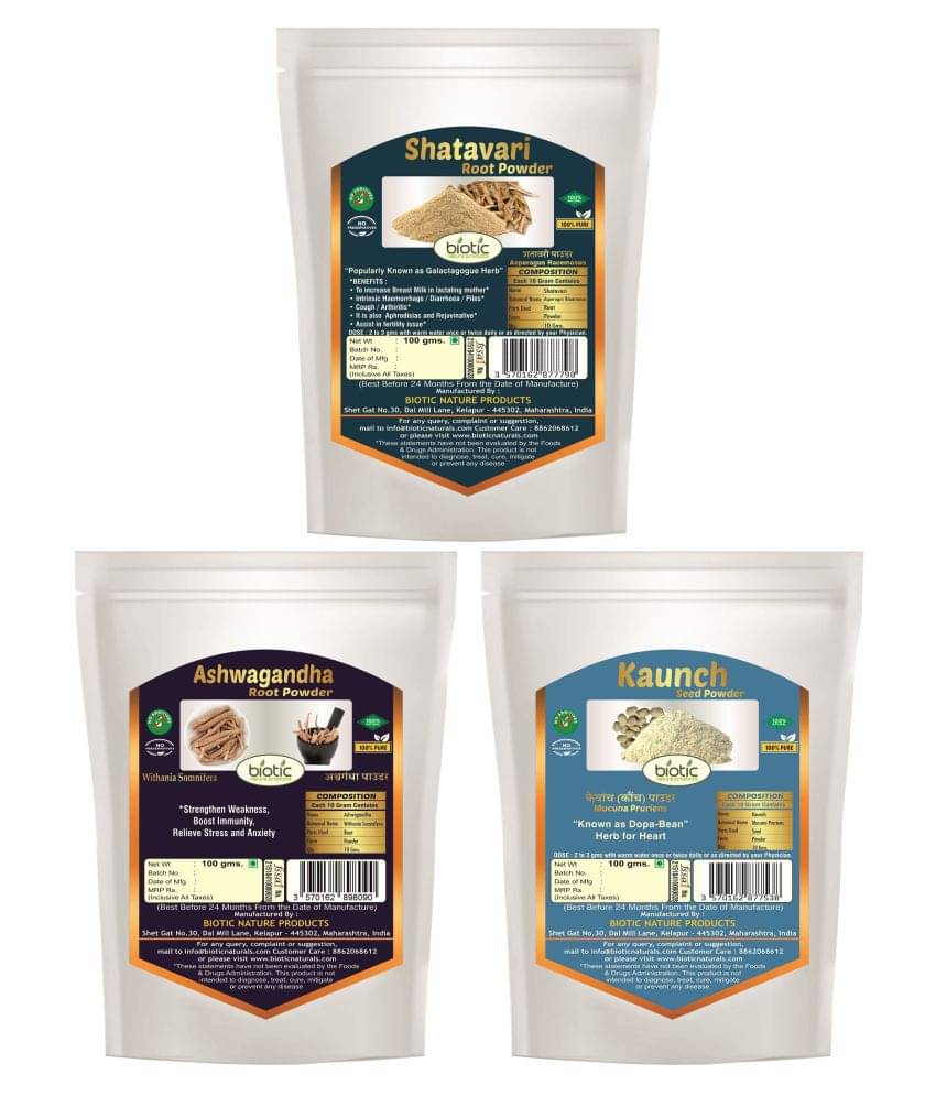 Biotic Ashwagandha, Shatavari and Kaunch Seed Powder Powder 300 gm Biotic Ashwagandha, Shatavari and Kaunch Seed Powder Powder 300 gm