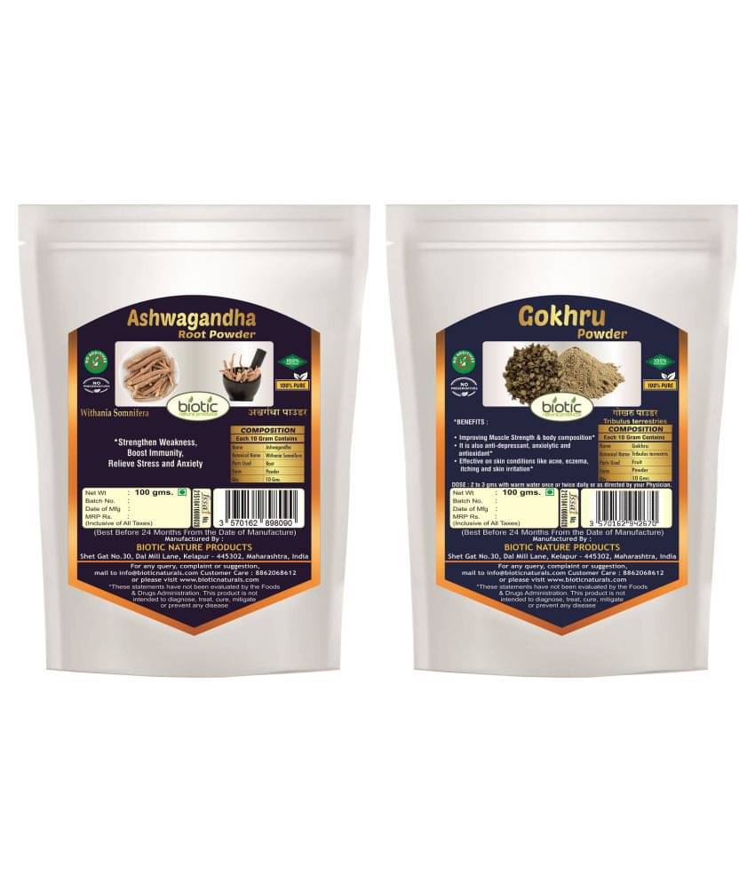 Biotic Ashwagandha and Gokhru Powder (100gms each) Powder 200 gm Biotic Ashwagandha and Gokhru Powder (100gms each) Powder 200 gm