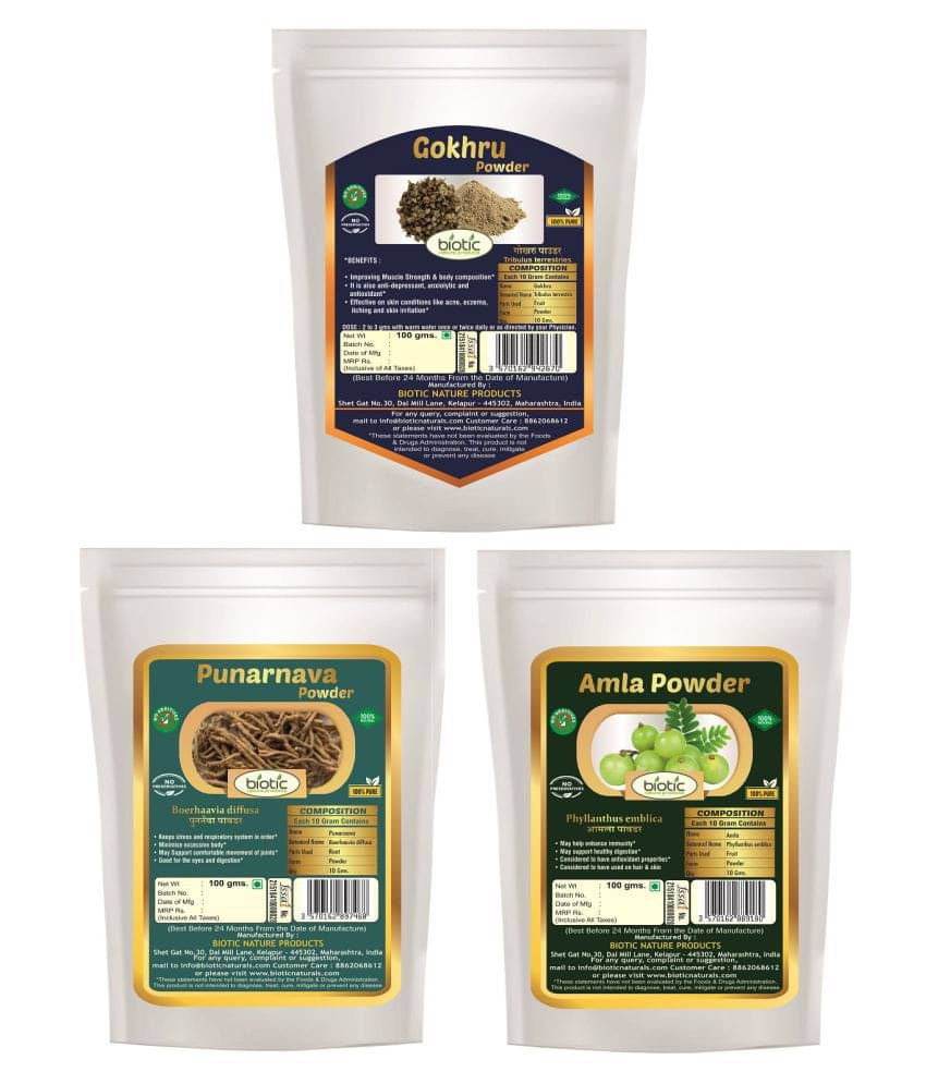 Biotic Gokhru, Punarnava and Amla Powder (100gms each) Powder 300 gm Biotic Gokhru, Punarnava and Amla Powder (100gms each) Powder 300 gm