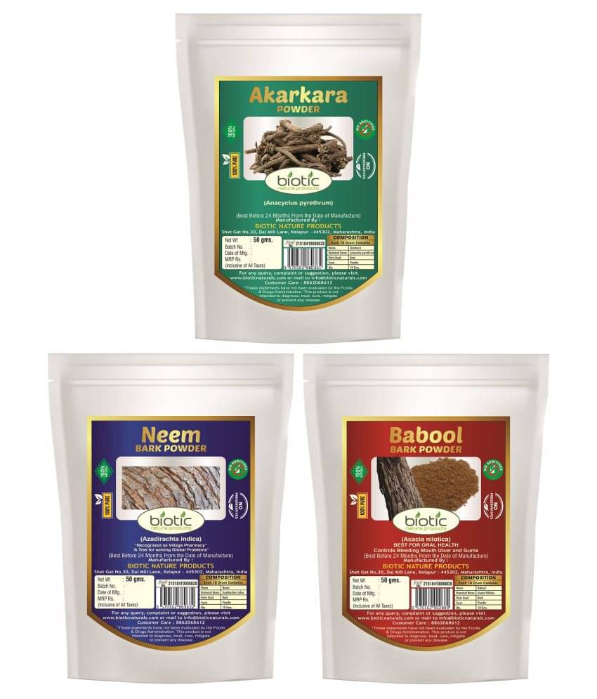 Biotic Neem Bark , Babool Bark and Akarkara Powder Powder 150 gm Biotic Neem Bark , Babool Bark and Akarkara Powder Powder 150 gm