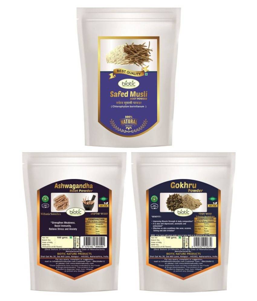 Biotic Safed Musli, Ashwagandha and Gokhru Powder Powder 300 gm Biotic Safed Musli, Ashwagandha and Gokhru Powder Powder 300 gm