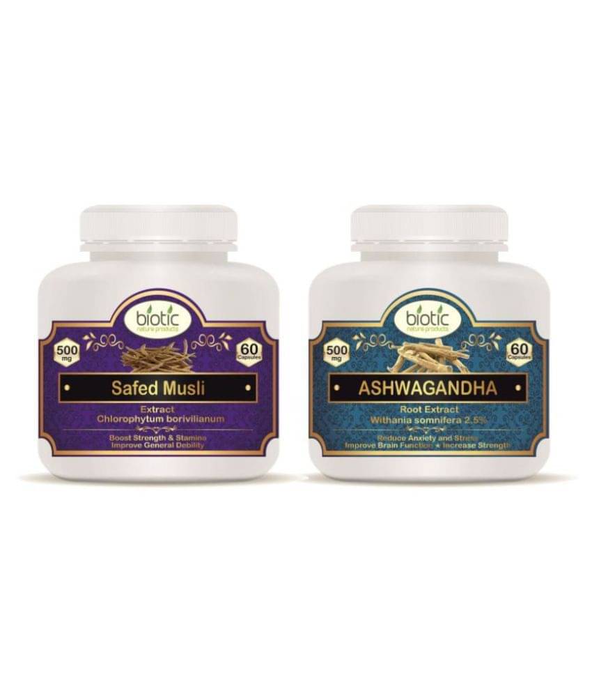 Biotic Safed Musli and Ashwagandha Capsules Extract 500mg Capsule 120 no.s Biotic Safed Musli and Ashwagandha Capsules Extract 500mg Capsule 120 no.s
