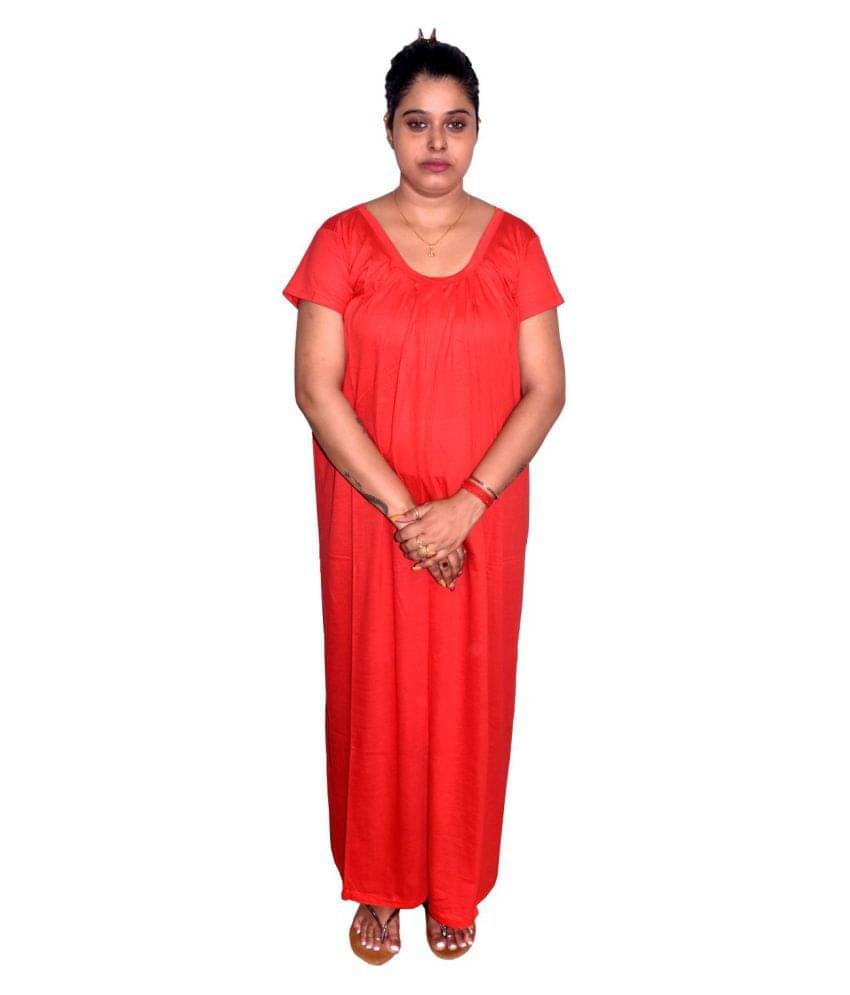 PIYALI'S CREATION WOMEN'S Cotton Nighty & Night Gowns - Red PIYALI'S CREATION WOMEN'S Cotton Nighty & Night Gowns - Red