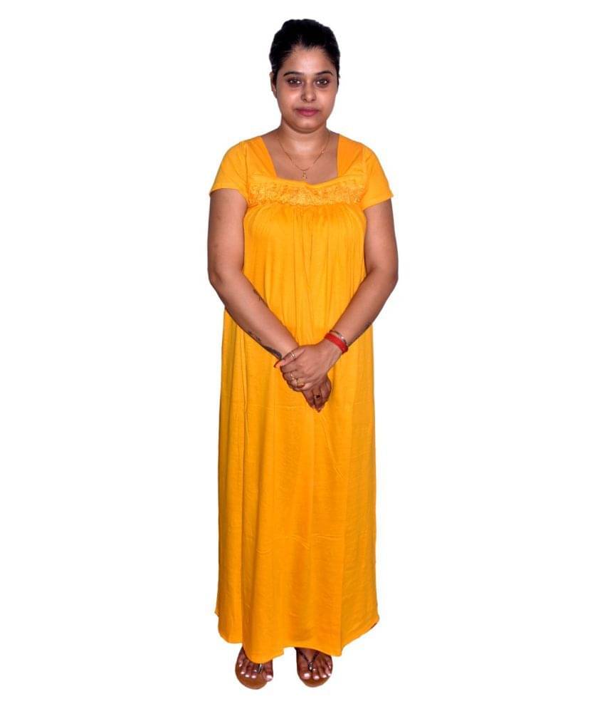 PIYALI'S CREATION WOMEN'S Cotton Nighty & Night Gowns - Yellow PIYALI'S CREATION WOMEN'S Cotton Nighty & Night Gowns - Yellow
