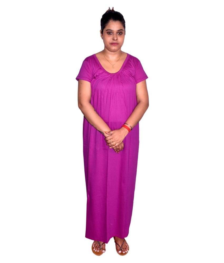 PIYALI'S CREATION WOMEN'S Cotton Nighty & Night Gowns - Purple PIYALI'S CREATION WOMEN'S Cotton Nighty & Night Gowns - Purple
