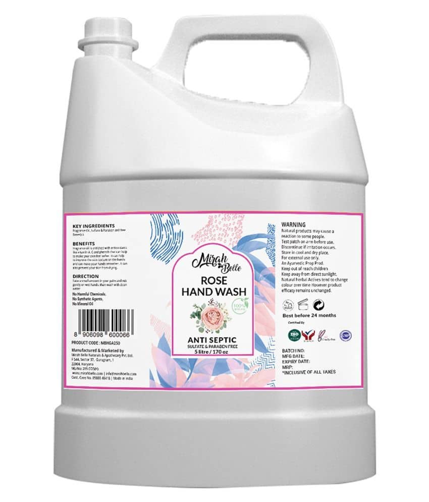 Mirah Belle Rose Hand Wash Can Bulk Pack for Refill Sulfate Free Hand Wash 5000 mL Pack of 1