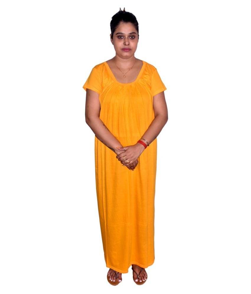 PIYALI'S CREATION WOMEN'S Cotton Nighty & Night Gowns - Yellow PIYALI'S CREATION WOMEN'S Cotton Nighty & Night Gowns - Yellow