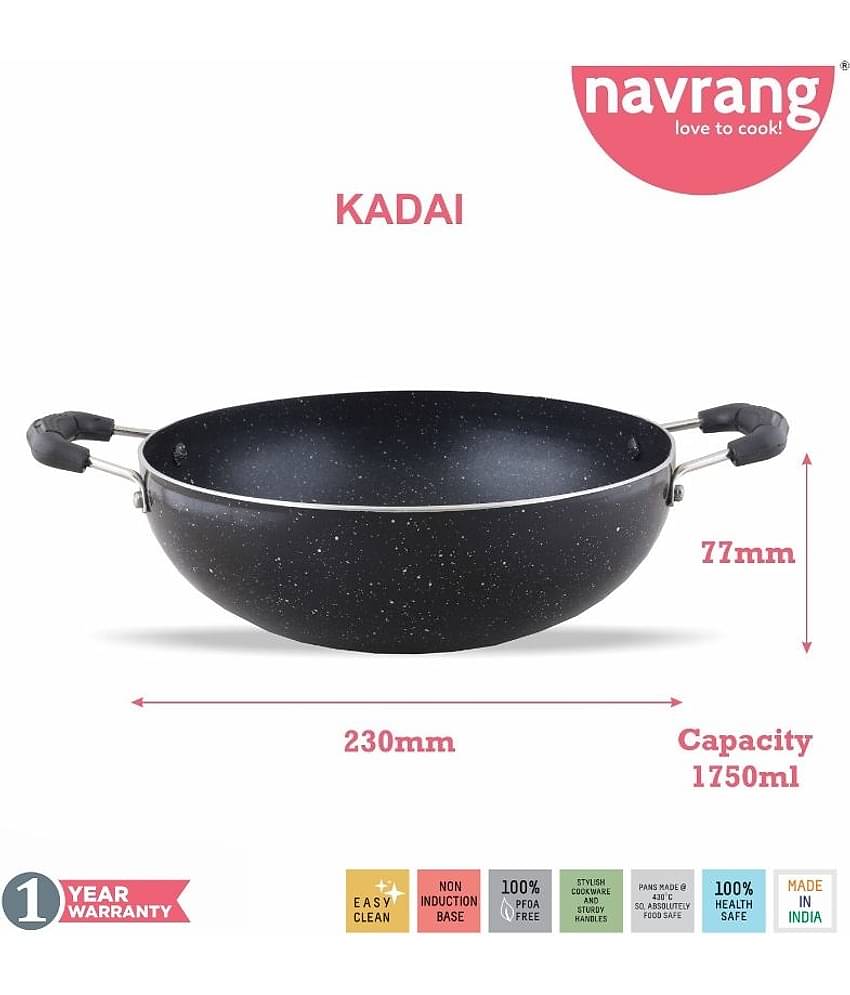 Navrang Non Stick Aluminium Nonstick Spatter 2 Pcs Gift Set , Tawa 275mm,Kadai 230mm, Black & white Granite Finish -Non Induction
