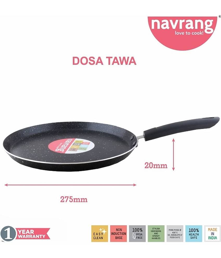 Navrang Non Stick Aluminium Nonstick Spatter 2 Pcs Gift Set , Tawa 275mm,Kadai 230mm, Black & white Granite Finish -Non Induction