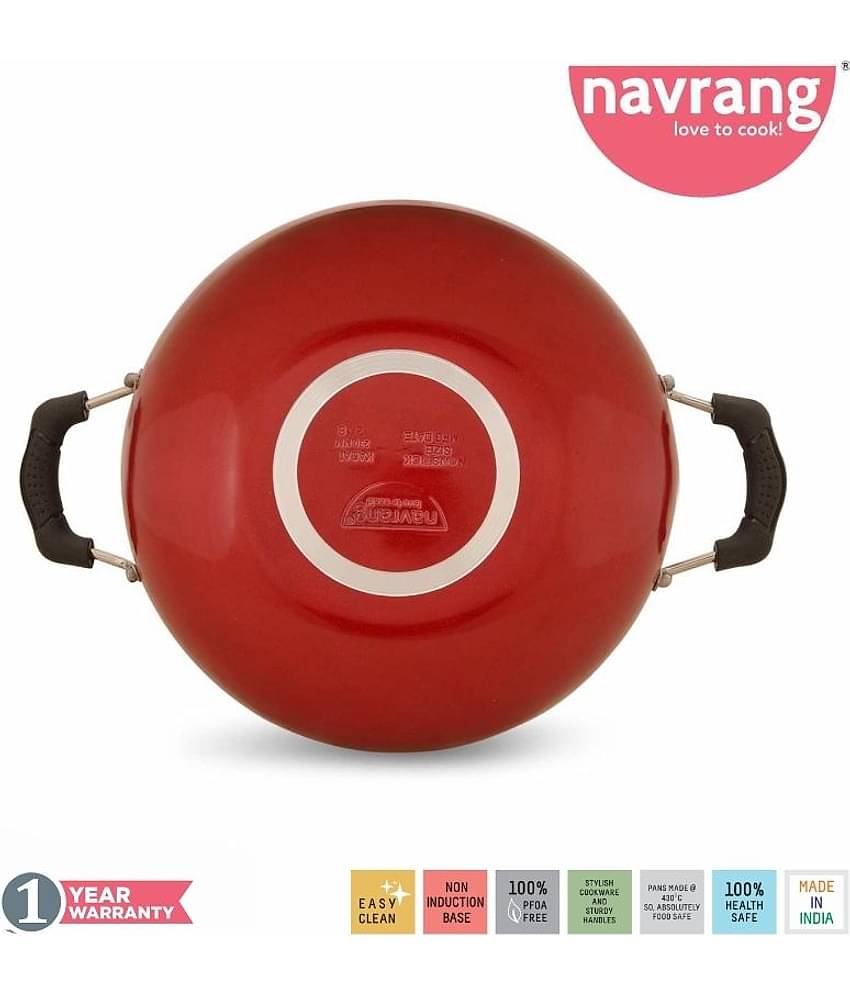 Navrang Nonstick Aluminium 2 PC Cookware Set ,Tawa 260 + Kadai 200,Red NON-INDUCTION