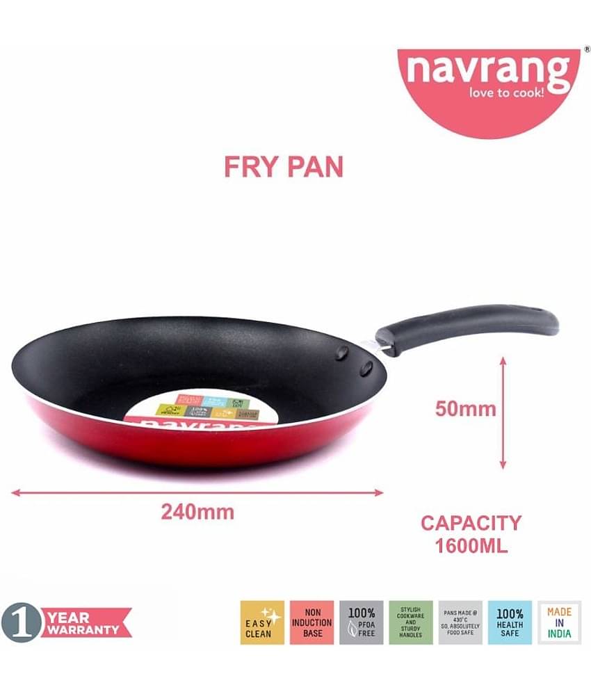 Navrang Non Stick Aluminium Kadai 240mm , Tawa 275mm , Frypan240 mm, Red, with Induction