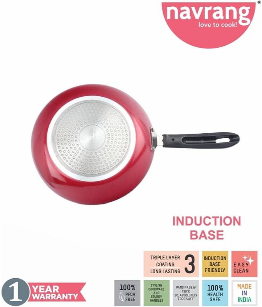 Navrang Non Stick Aluminium Kadai 240mm , Tawa 275mm , Frypan240 mm, Red, with Induction