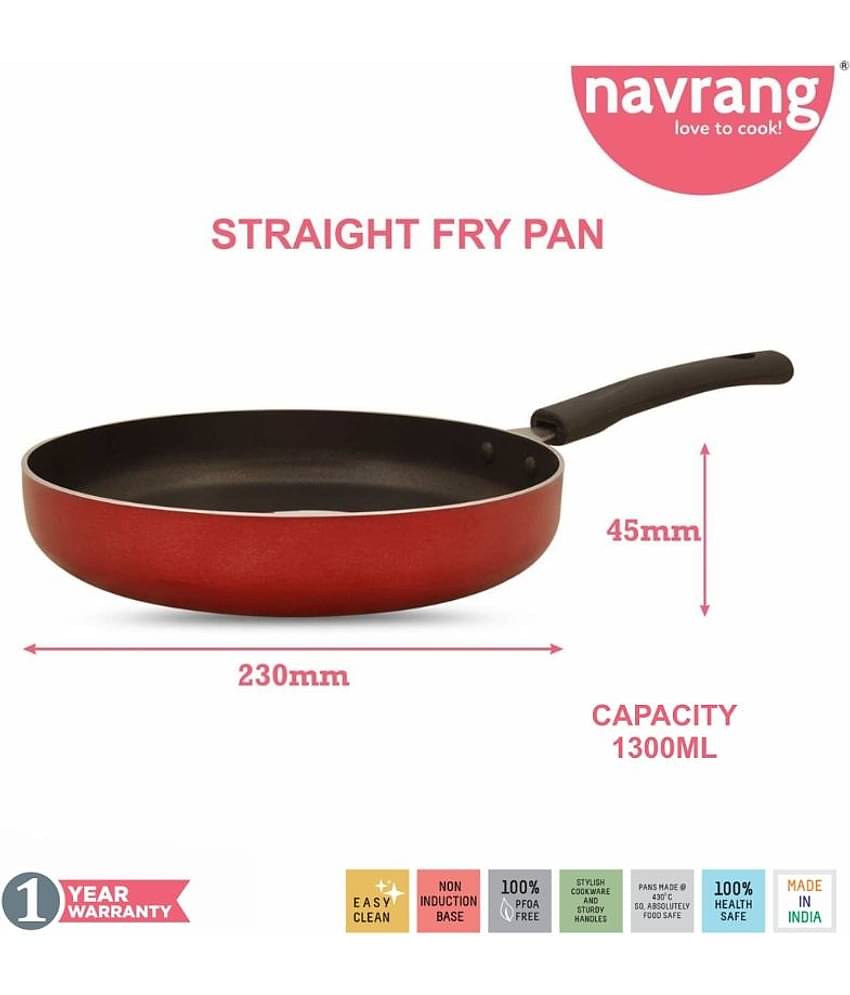 Navrang Non Stick 3pc Cookware Set Kadai 23cm, Tawa 27.5cm, Frypan 23cm with SS Lid, Red
