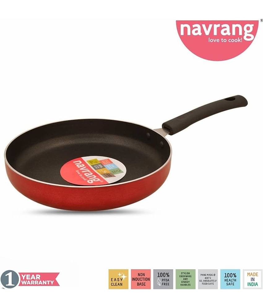 Navrang Non Stick 3pc Cookware Set Kadai 23cm, Tawa 27.5cm, Frypan 23cm with SS Lid, Red