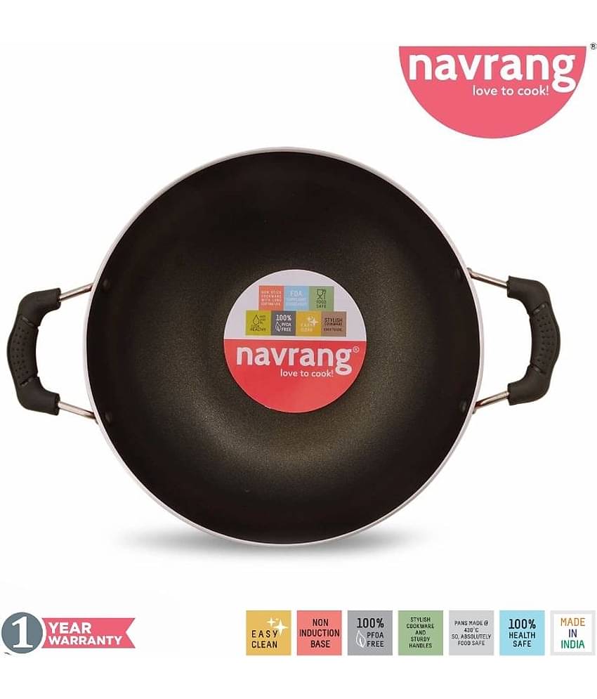 Navrang Non Stick Aluminium 3 Piece Gift Set Kadai 240 mm, Tawa 275 mm , Frypan 240mm With Glass Lid , Red , -Non Induction '