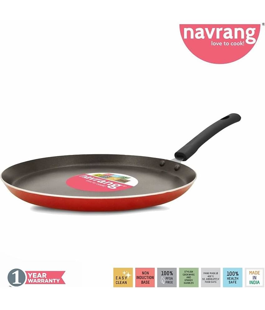 Navrang Non Stick Aluminium 3 Piece Gift Set Kadai 240 mm, Tawa 275 mm , Frypan 240mm With Glass Lid , Red , -Non Induction '